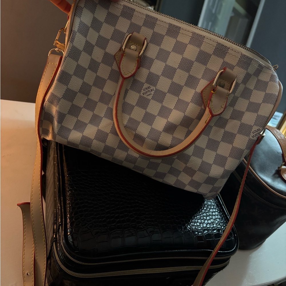 Checkered Cream and Tan Women's Handbag